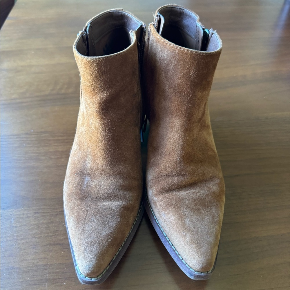 Sam Edelman Suede Ankle Boots 7M Cognac Brown Western Pointed Toe